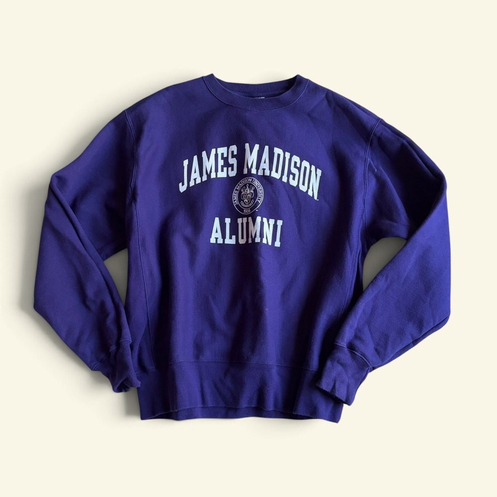 Champion Reverse Weave JMU Sweatshirt Large Purple James Madison Alumni Crewneck